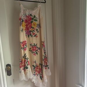Anthropologie Floral Asymmetrical Dress - Cream, Red, Yellow